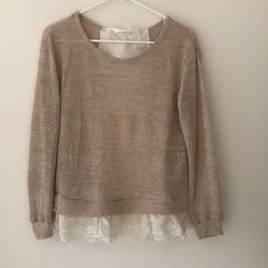 Anthropologie tan and cream sweater